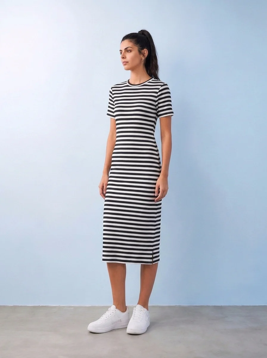 Nuoflexx Black Striped Cotton-Blend Bodycon Dress - Image 2