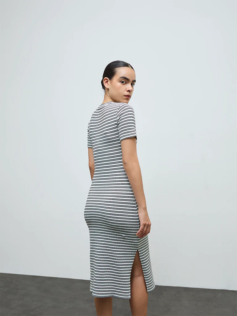 Nuoflexx Black Striped Cotton-Blend Straight Dress - Image 4
