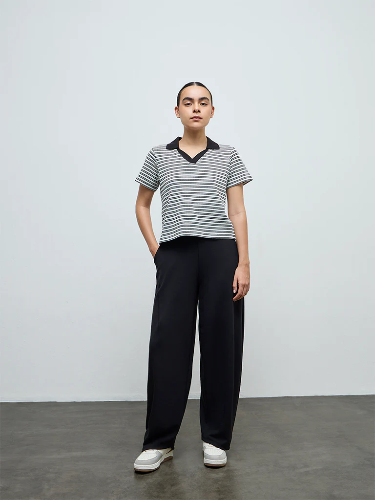 Nuoflexx Black Striped Cotton-Blend T-Shirt - Image 2