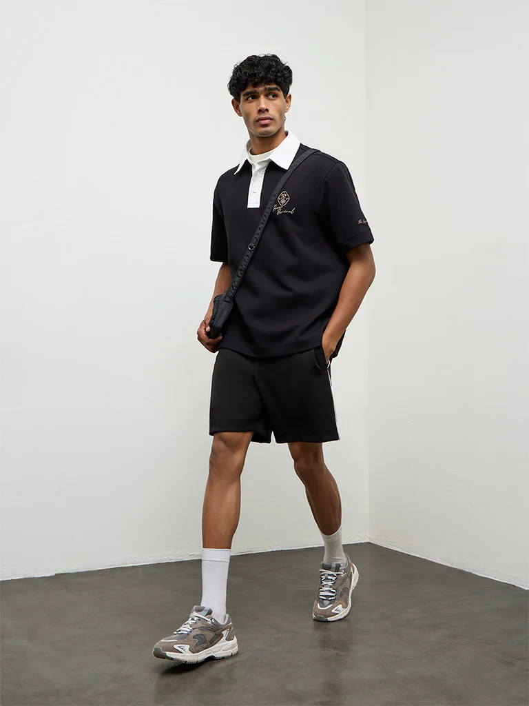 Nuoflexx Black Text-Detail Relaxed Fit Cotton-Blend T-Shirt - Image 2