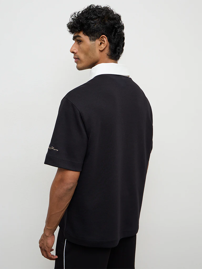 Nuoflexx Black Text-Detail Relaxed Fit Cotton-Blend T-Shirt - Image 4