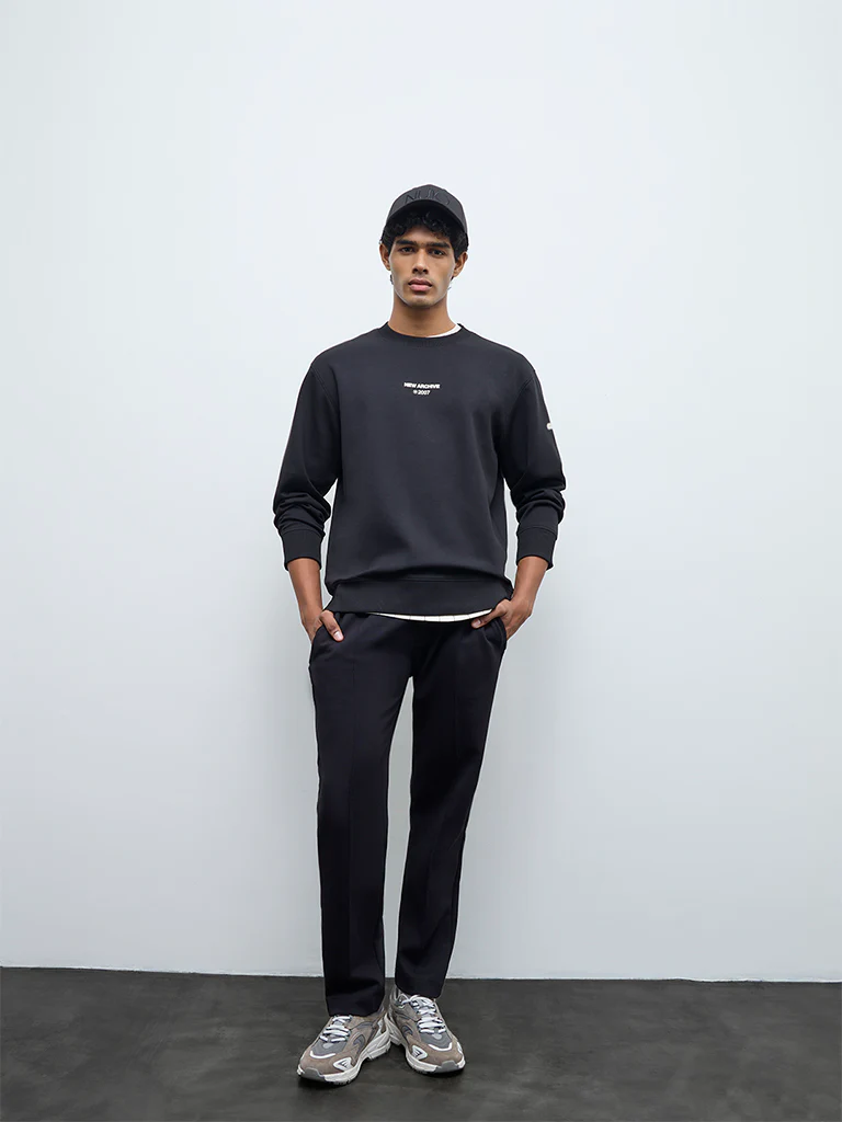Nuoflexx Black Text Printed Cotton-Blend Relaxed-Fit Sweatshirt - Image 2