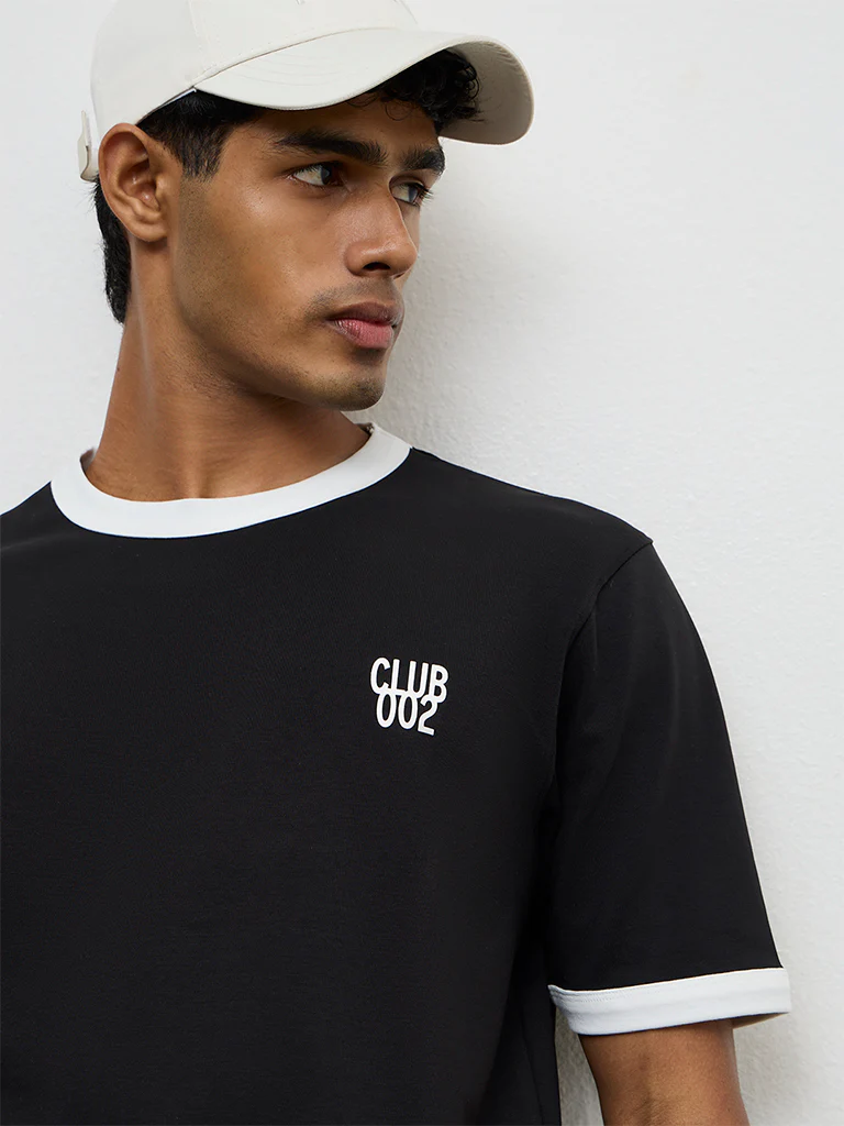 Nuoflexx Black Text-Printed Relaxed-Fit Cotton-Blend T-Shirt - Image 3