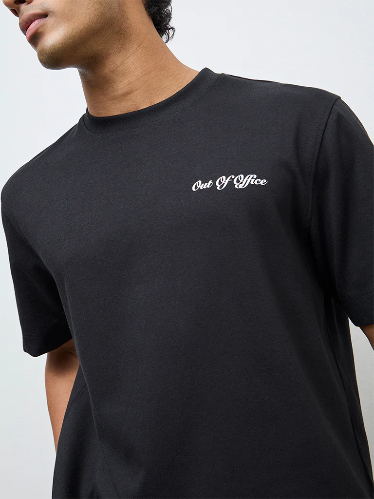 Nuoflexx Black Typographic Relaxed-Fit Cotton-Blend T-Shirt - Image 4