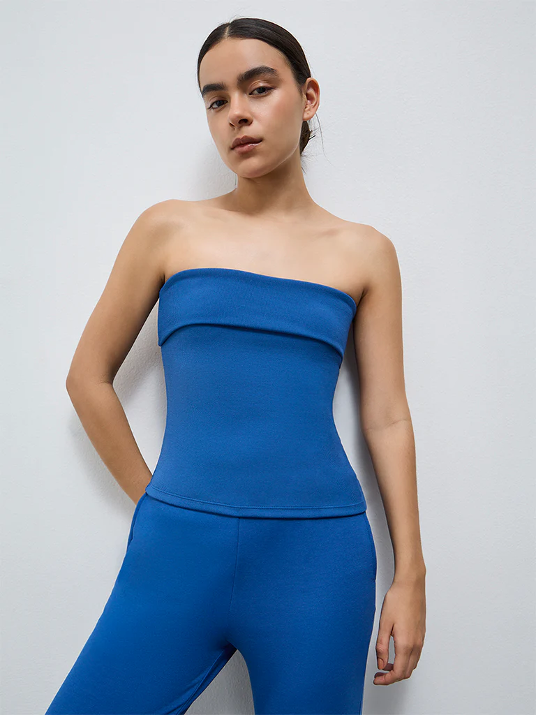 Nuoflexx Blue Textured Off-Shoulder Tube Top - Image 2