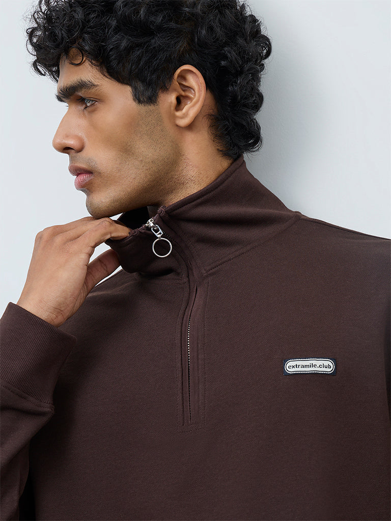 Nuoflexx Brown Patch-Detail Relaxed-Fit Cotton-Blend Quarter-Zip Sweatshirt - Image 3