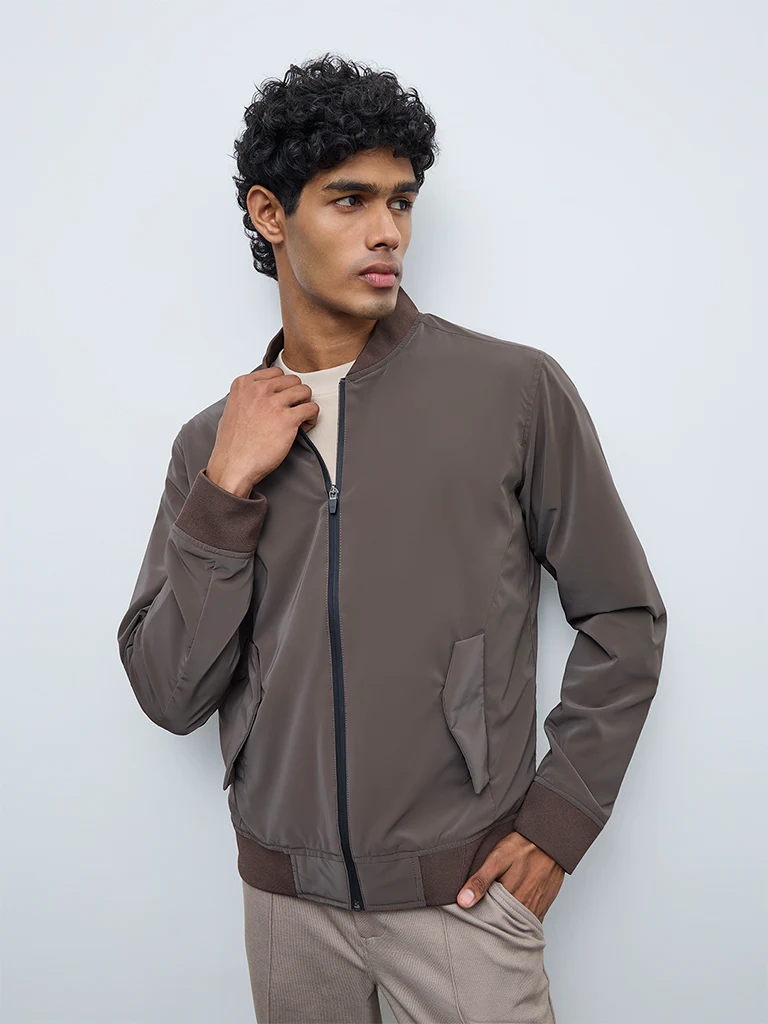 Nuoflexx Brown Relaxed-Fit Bomber Jacket
