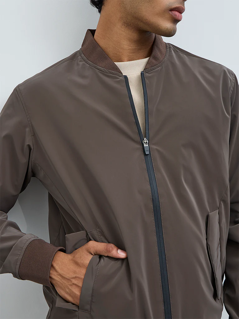 Nuoflexx Brown Relaxed-Fit Bomber Jacket - Image 4