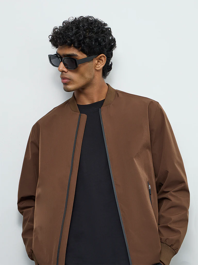 Nuoflexx Brown Relaxed-Fit Bomber Jacket