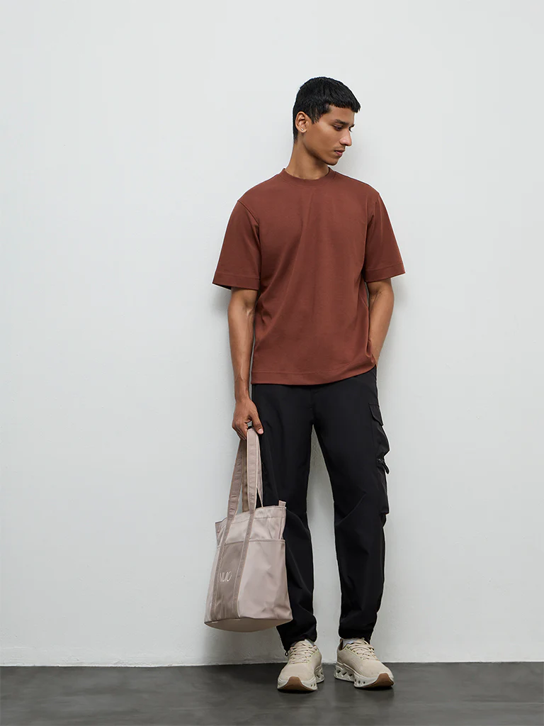 Nuoflexx Brown Relaxed-Fit Cotton-Blend T-Shirt - Image 3