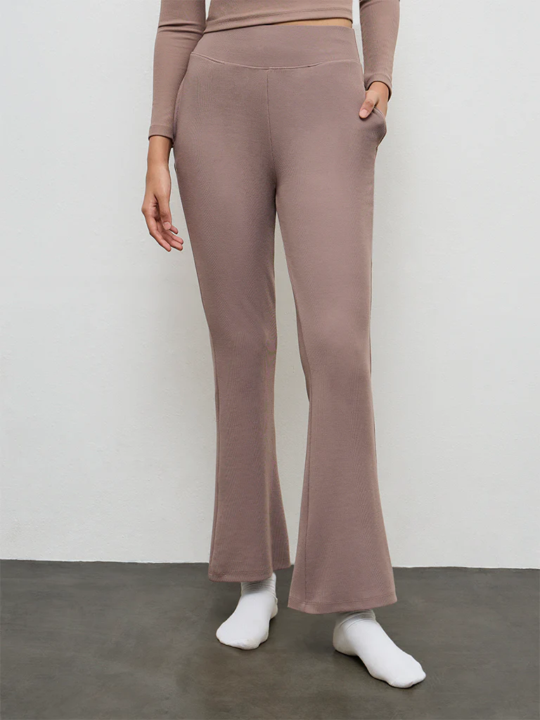 Nuoflexx Brown Ribbed High-Rise Yoga Pants - Image 2