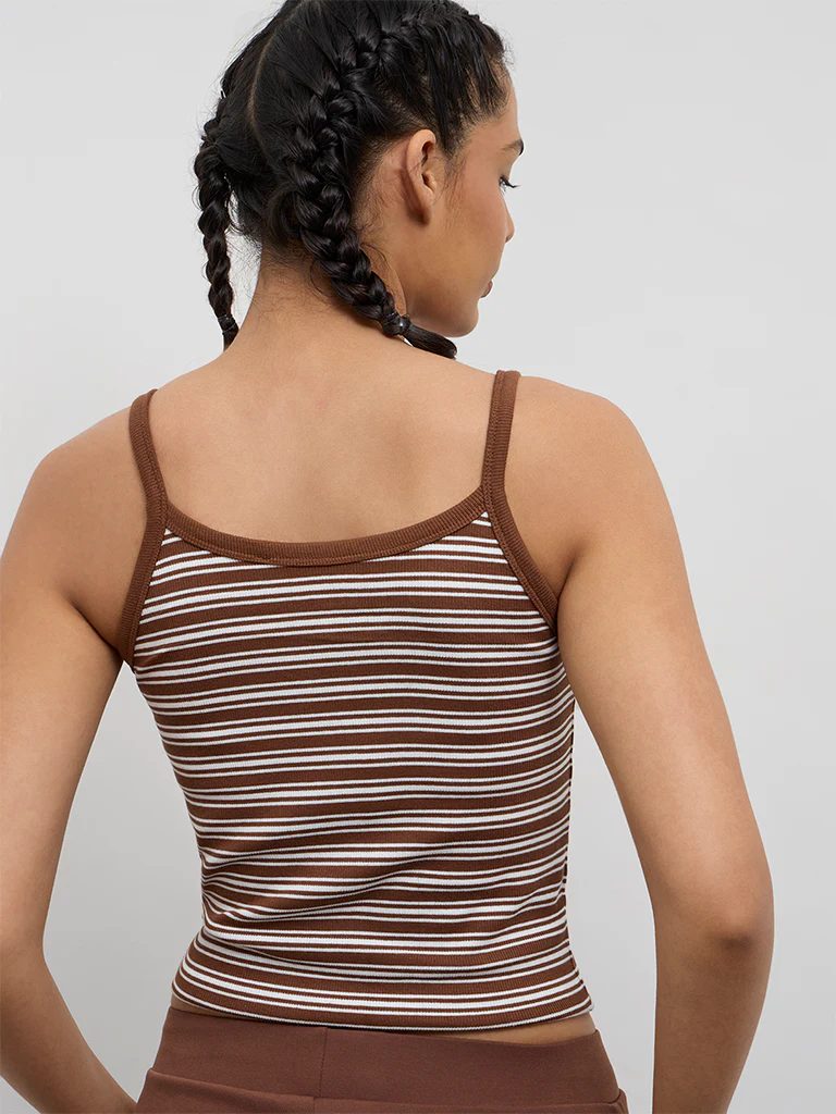 Nuoflexx Brown Stripe Printed Cotton-Blend Top - Image 4