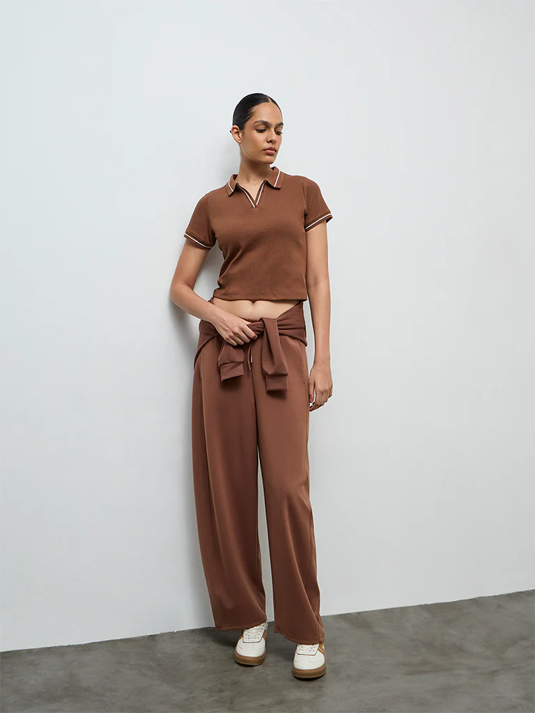 Nuoflexx Brown Striped Cotton-Blend T-Shirt - Image 2
