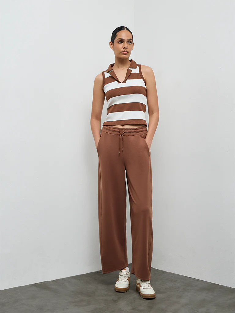 Nuoflexx Brown Striped Cotton-Blend Top - Image 2