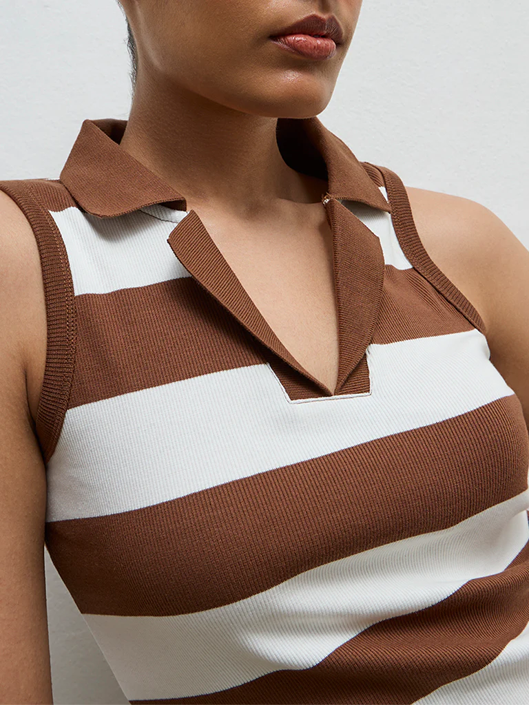 Nuoflexx Brown Striped Cotton-Blend Top - Image 3