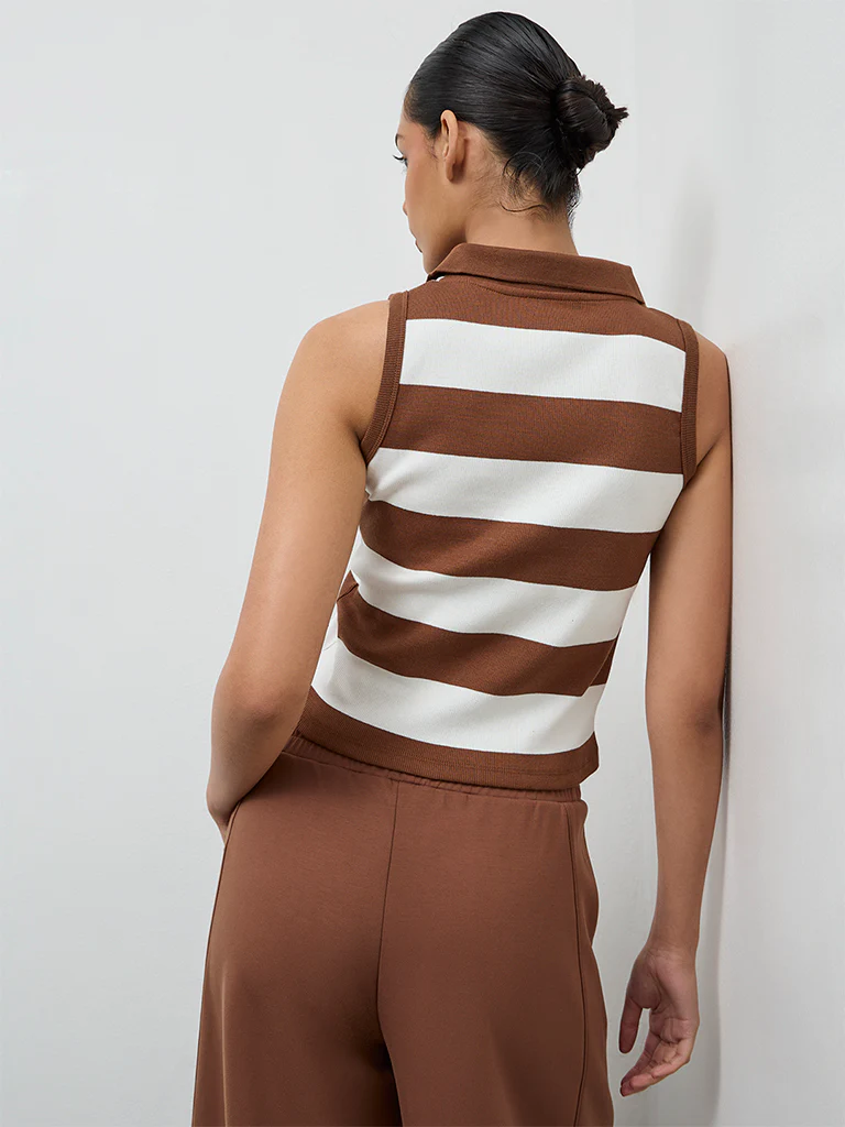 Nuoflexx Brown Striped Cotton-Blend Top - Image 4