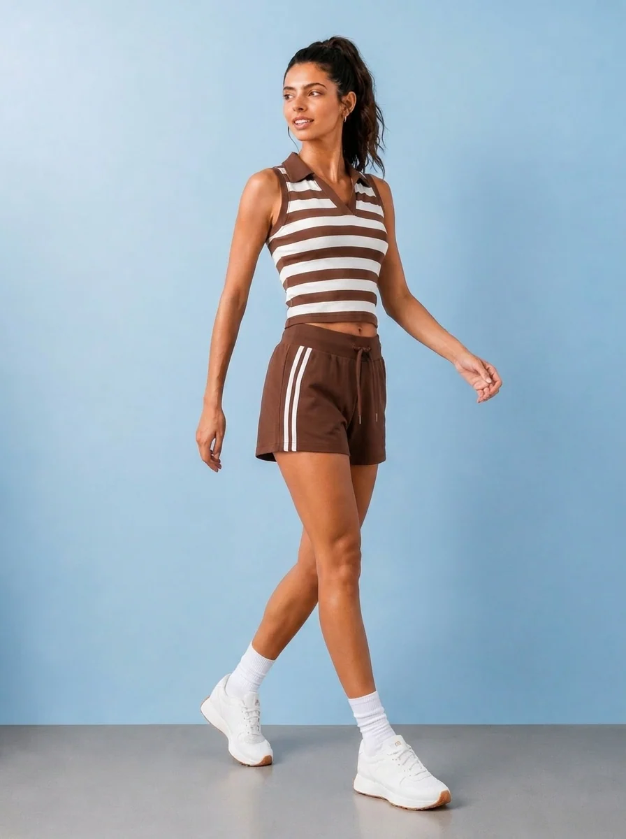 Nuoflexx Brown Striped Cotton-Blend Top - Image 2