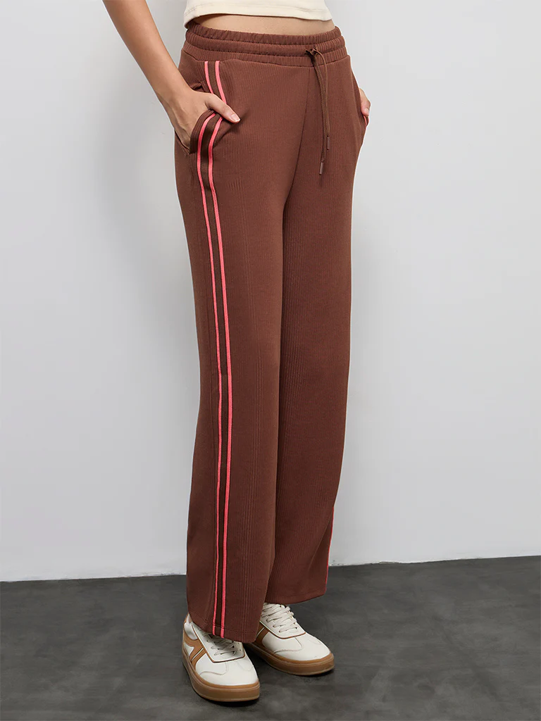 Nuoflexx Brown Striped High-Rise Track Pants - Image 2