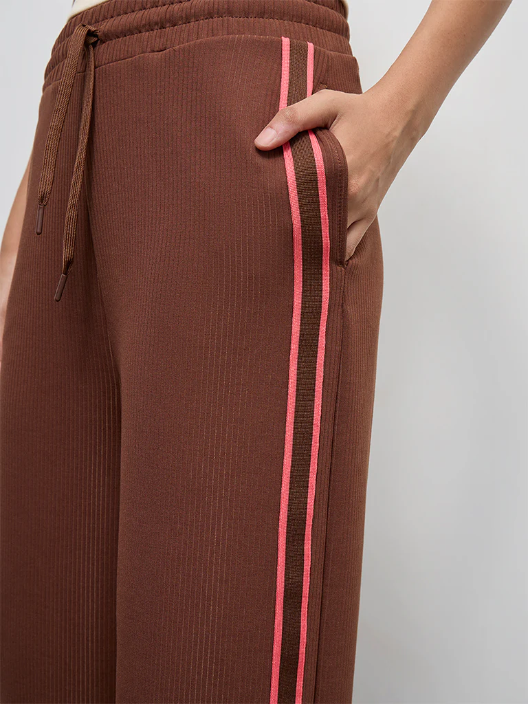 Nuoflexx Brown Striped High-Rise Track Pants - Image 3