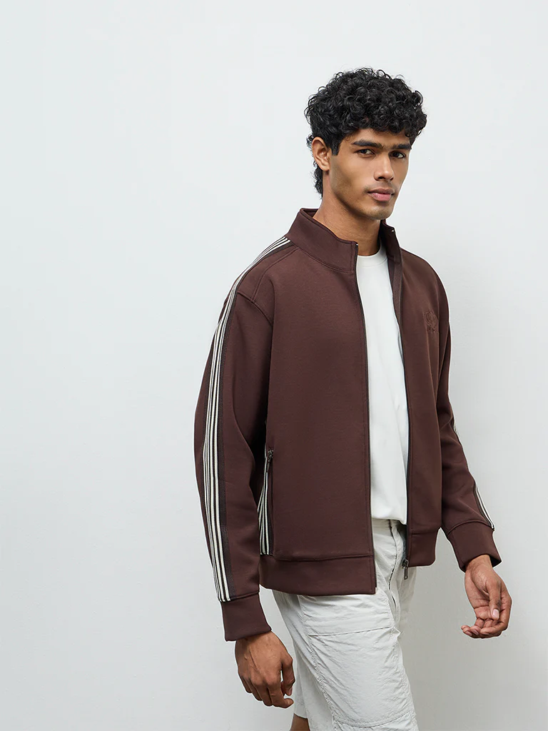 Nuoflexx Brown Striped Relaxed-Fit Jacket - Image 2