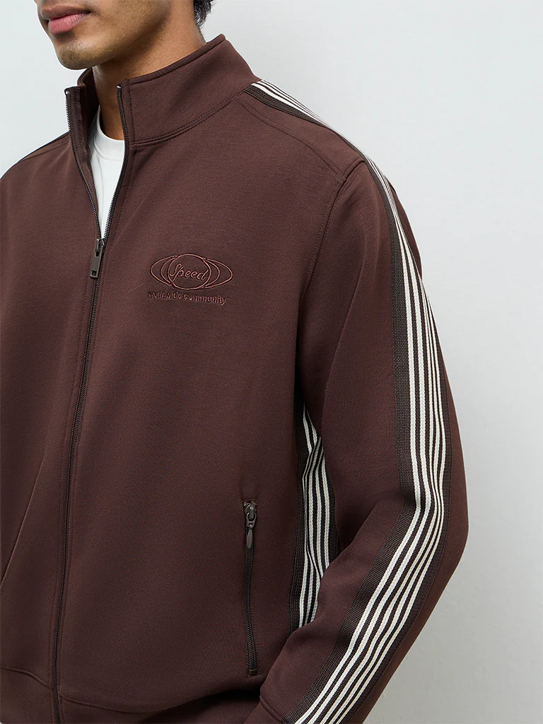 Nuoflexx Brown Striped Relaxed-Fit Jacket - Image 3