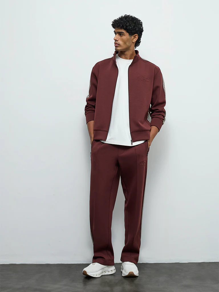 Nuoflexx Brown Striped Relaxed-Fit Mid-Rise Track Pants