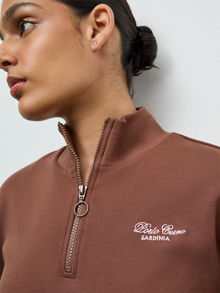 Nuoflexx Brown Text-Detail Sweatshirt - Image 3