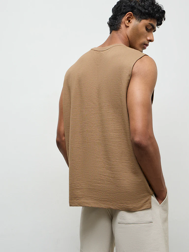 Nuoflexx Brown Textured Relaxed-Fit Cotton-Blend T-Shirt - Image 4