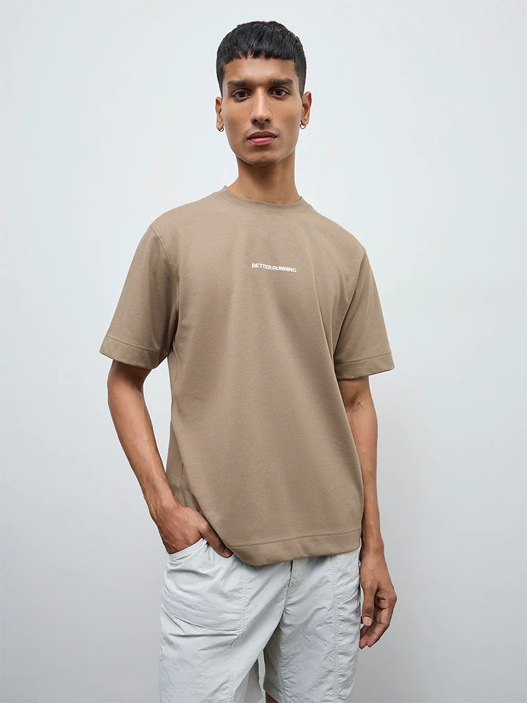 Nuoflexx Brown Typographic Relaxed-Fit Cotton-Blend T-Shirt