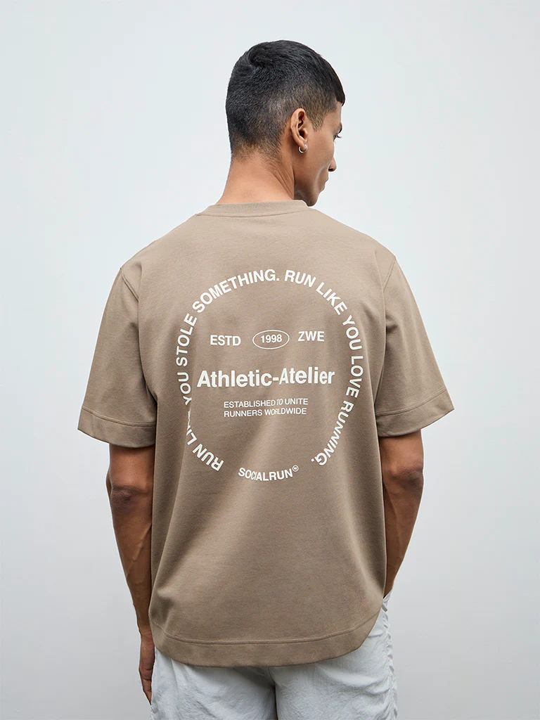 Nuoflexx Brown Typographic Relaxed-Fit Cotton-Blend T-Shirt - Image 4