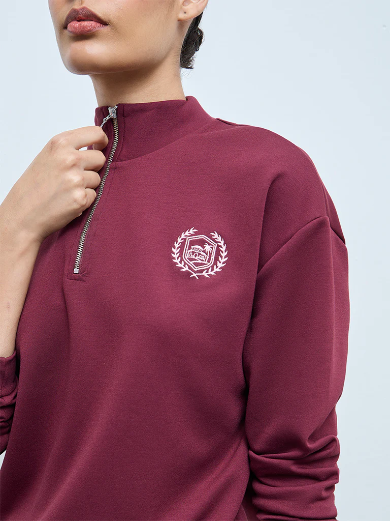 Nuoflexx Burgundy Embroidered Quarter-Zip Sweatshirt - Image 3
