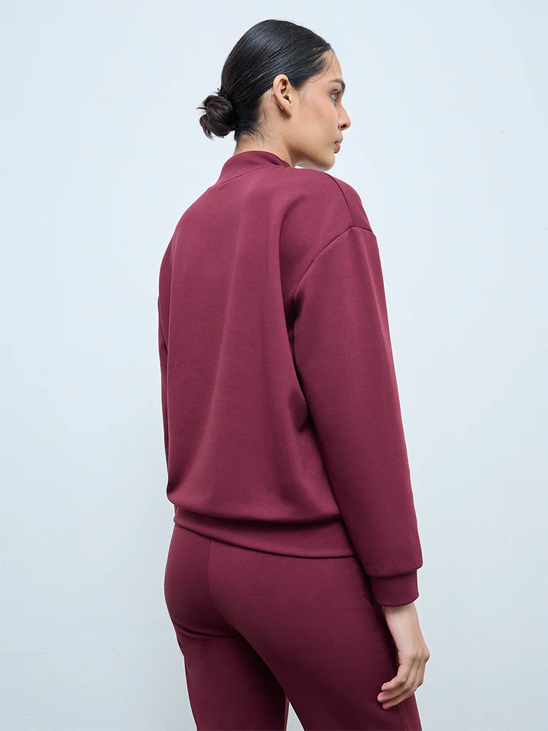 Nuoflexx Burgundy Embroidered Quarter-Zip Sweatshirt - Image 4