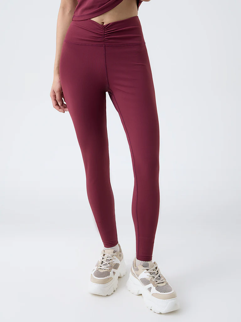 Nuoflexx Burgundy Ruched High-Rise Leggings - Image 2