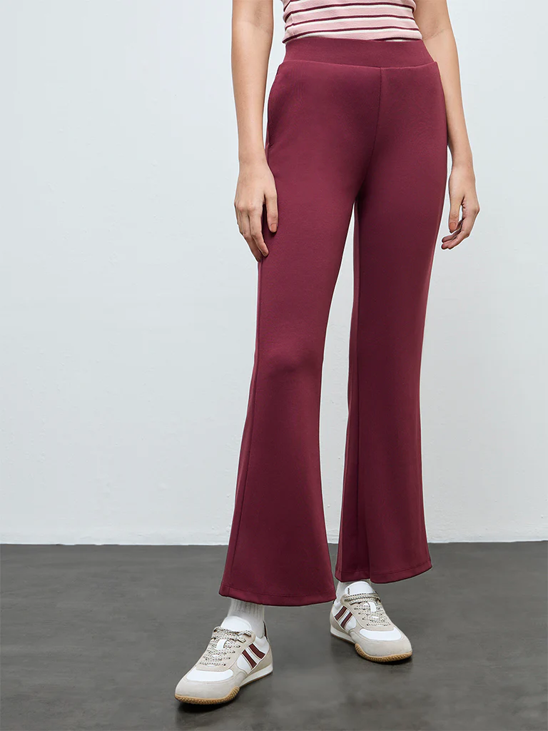 Nuoflexx Burgundy Solid Mid-Rise Yoga Pants - Image 2