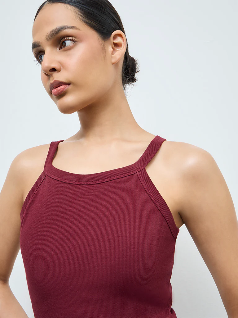 Nuoflexx Burgundy Textured Cotton-Blend Tank Top - Image 3