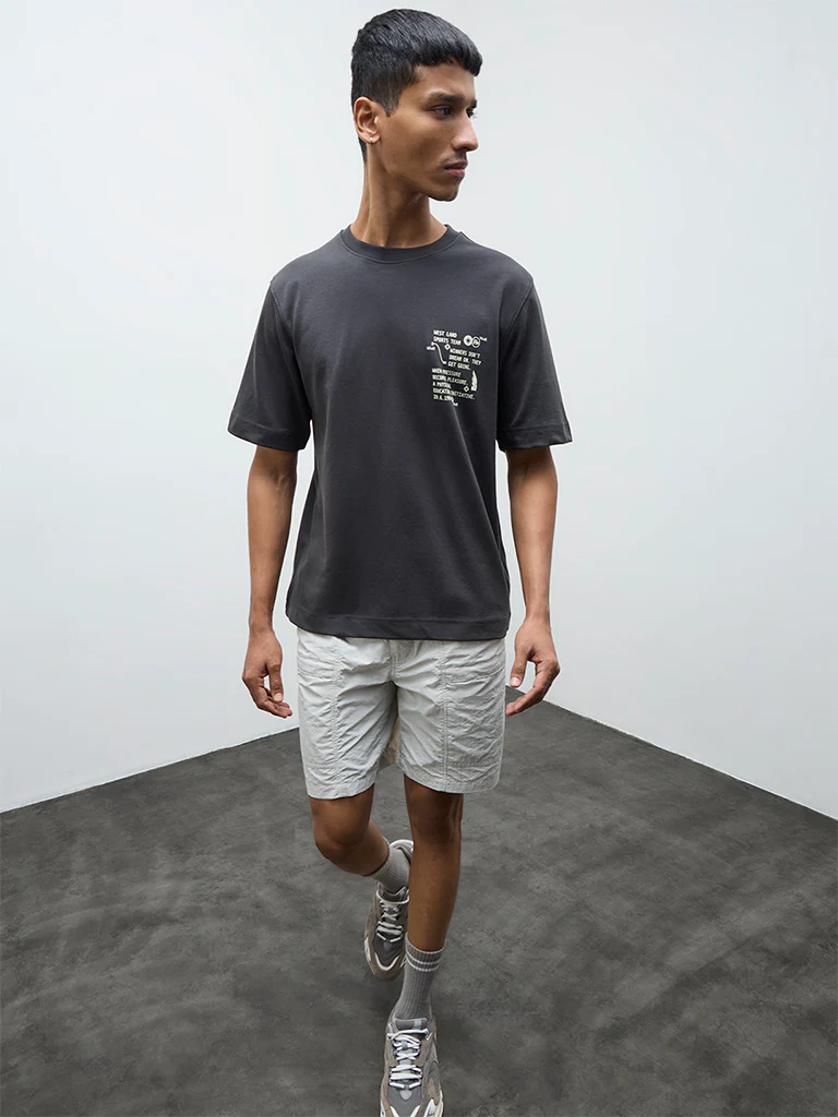 Nuoflexx Charcoal Relaxed-Fit Cotton-Blend T-Shirt - Image 2