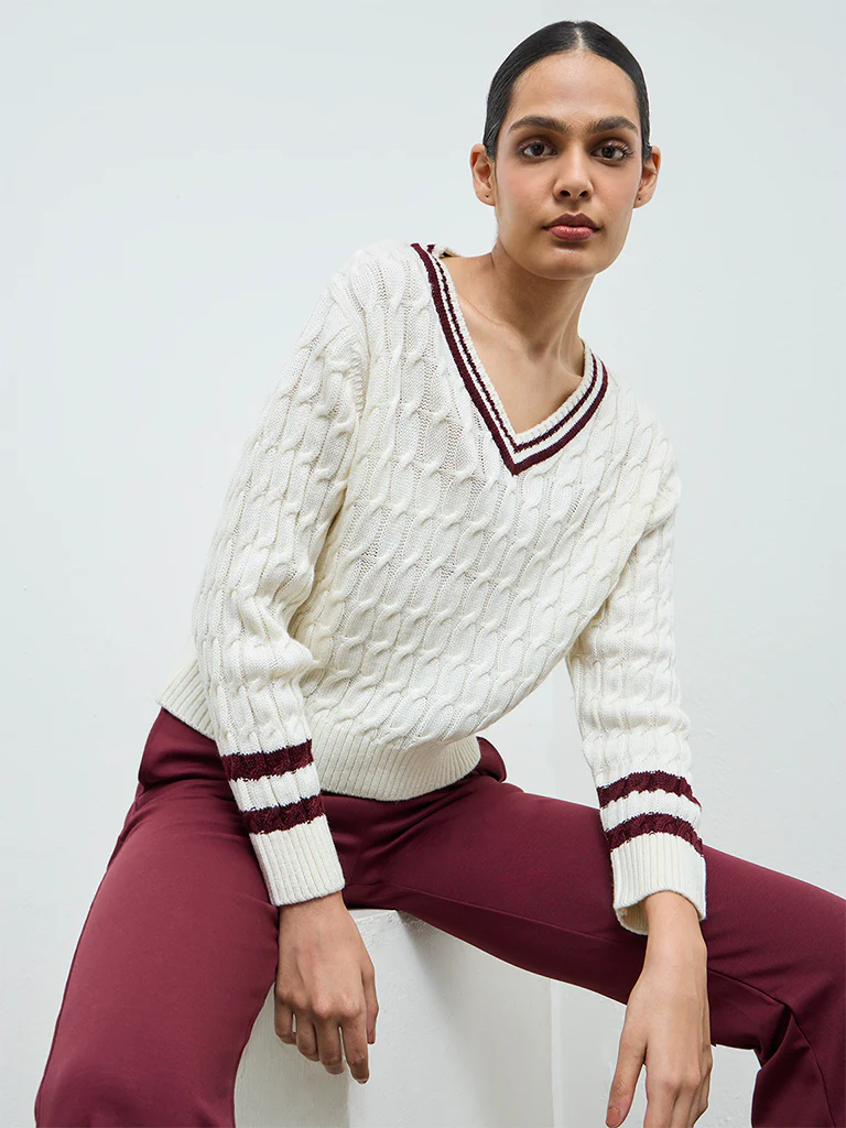 Nuoflexx Cream Knit-Textured Sweater