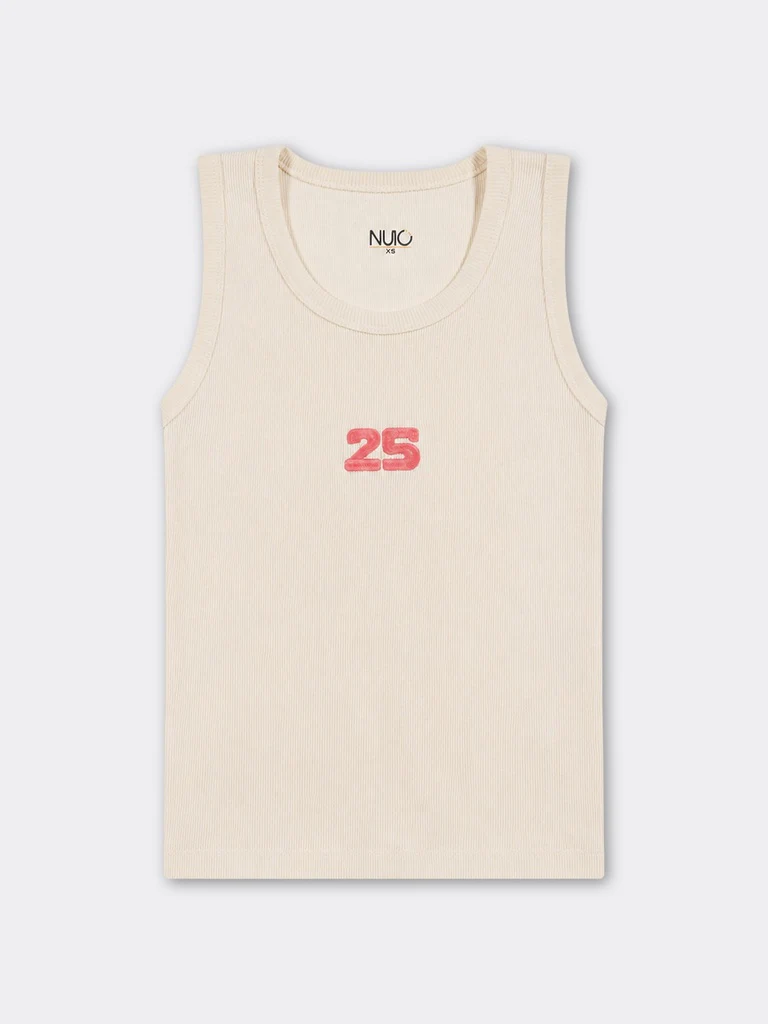 Nuoflexx Cream Numerical Design Ribbed Cotton-Blend Top - Image 5