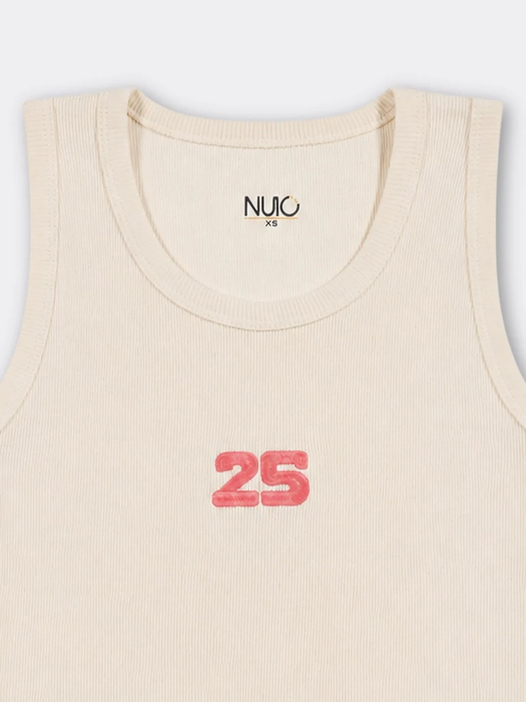 Nuoflexx Cream Numerical Design Ribbed Cotton-Blend Top - Image 7