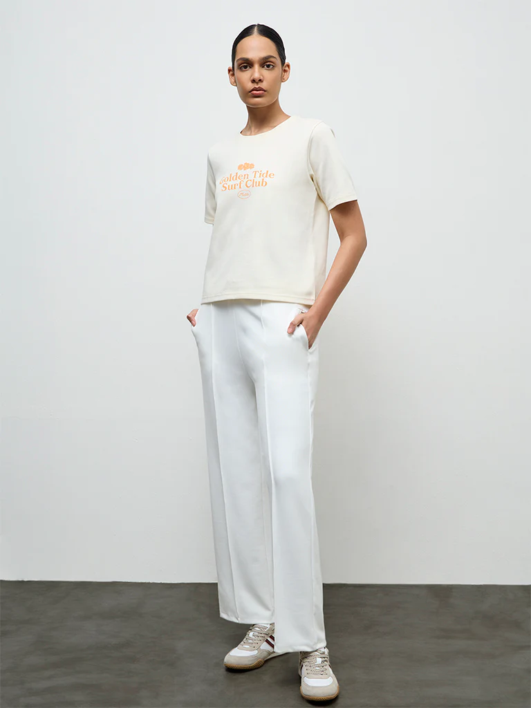 Nuoflexx Cream Printed Cotton-Blend T-Shirt - Image 2