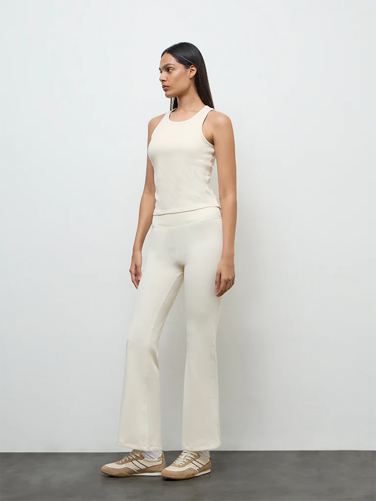 Nuoflexx Cream Ribbed Cotton-Blend Top - Image 2