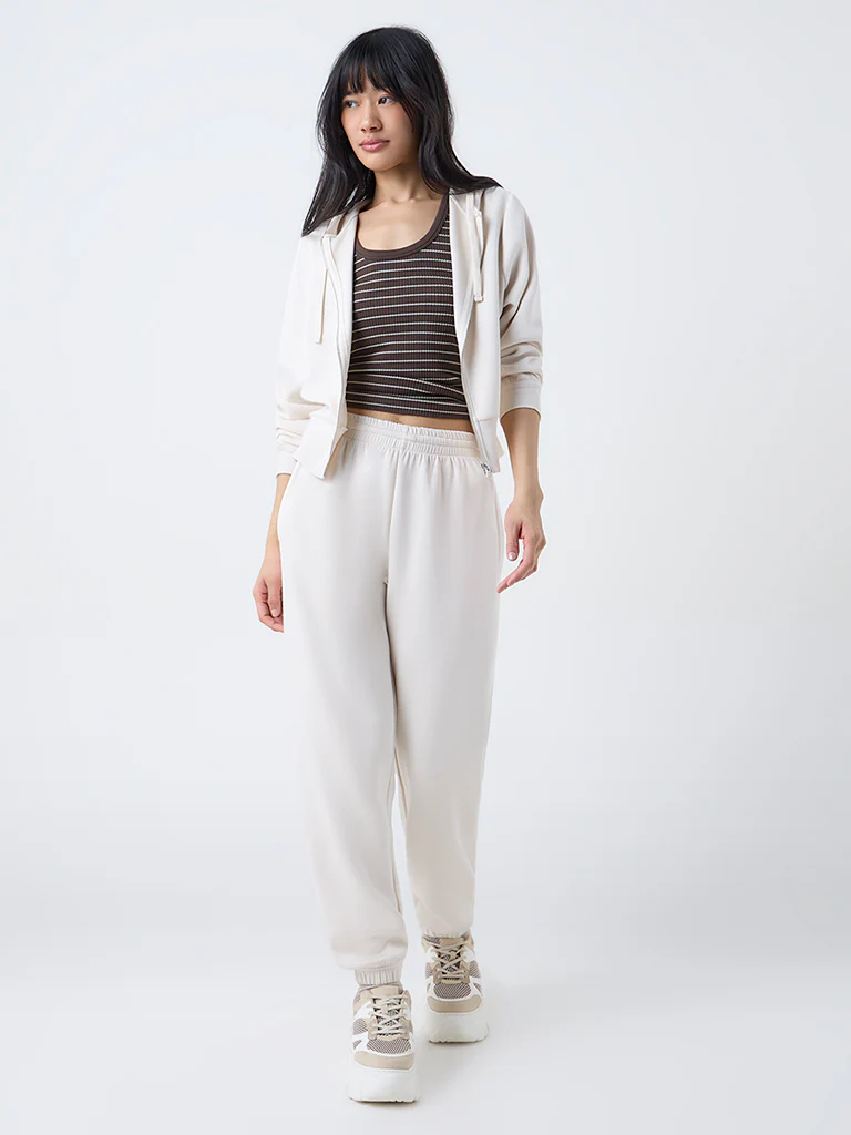 Nuoflexx Cream Solid High-Rise Joggers