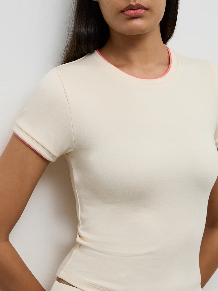 Nuoflexx Cream Solid T-Shirt - Image 3