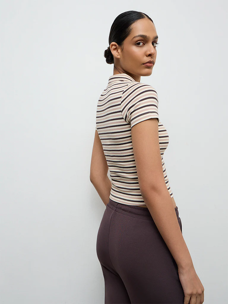 Nuoflexx Cream Striped Cotton-Blend T-Shirt - Image 4