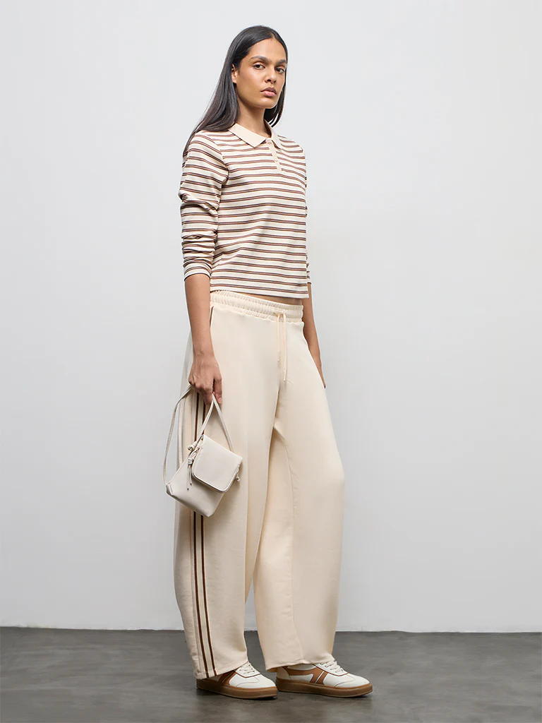 Nuoflexx Cream Striped Cotton-Blend T-Shirt - Image 3