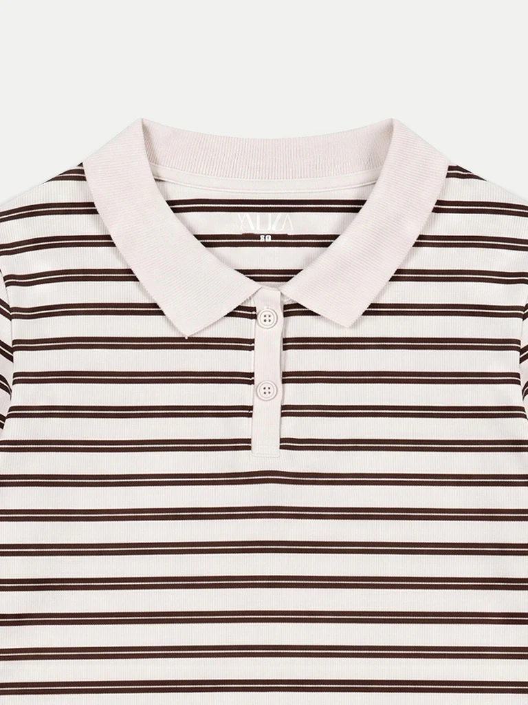 Nuoflexx Cream Striped Cotton-Blend T-Shirt - Image 7