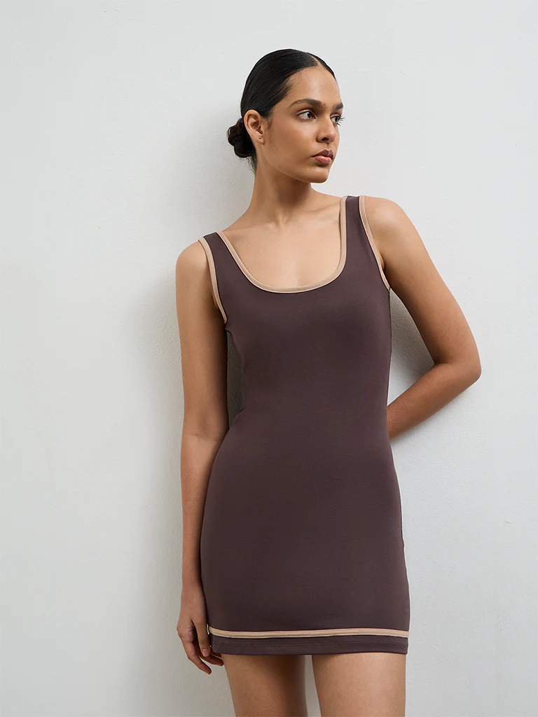Nuoflexx Dark Brown Cotton-Blend Bodycon Dress - Image 2