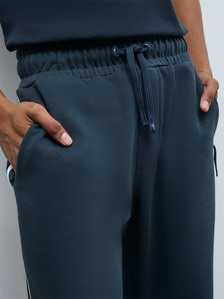 Nuoflexx Dark Teal Striped Relaxed-Fit Mid-Rise Track Pants - Image 3