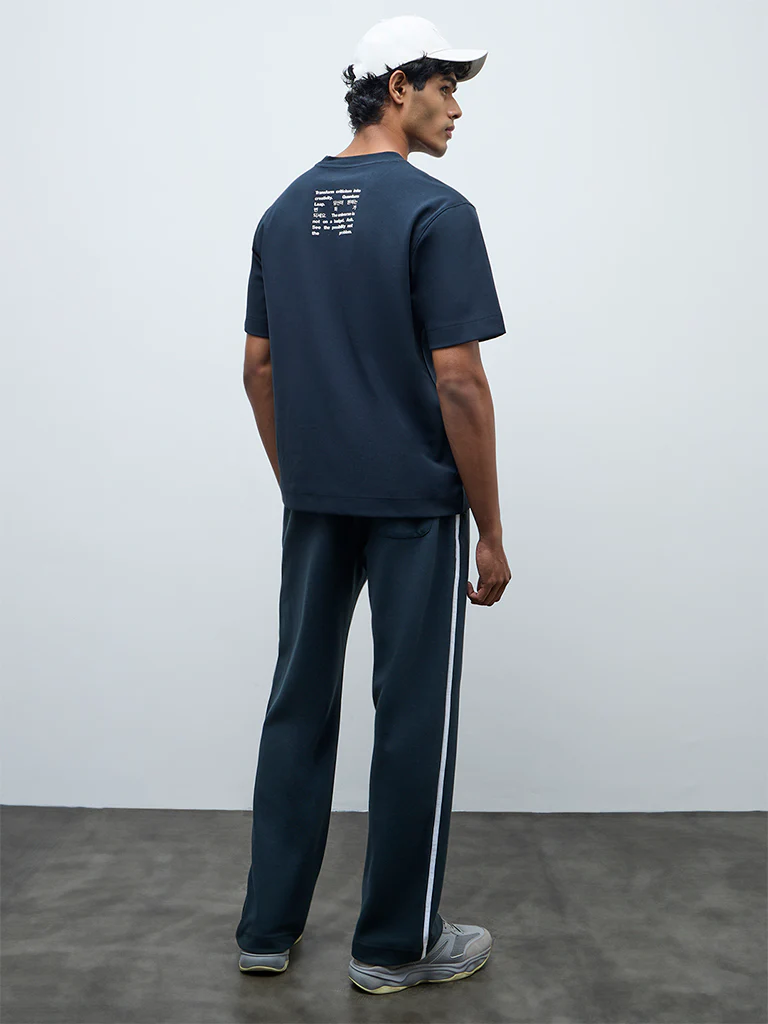 Nuoflexx Dark Teal Striped Relaxed-Fit Mid-Rise Track Pants - Image 4
