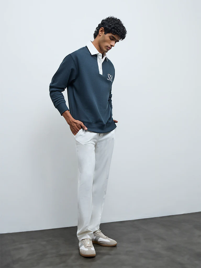 Nuoflexx Dark Teal Text Detailed Relaxed-Fit Polo T-Shirt - Image 3